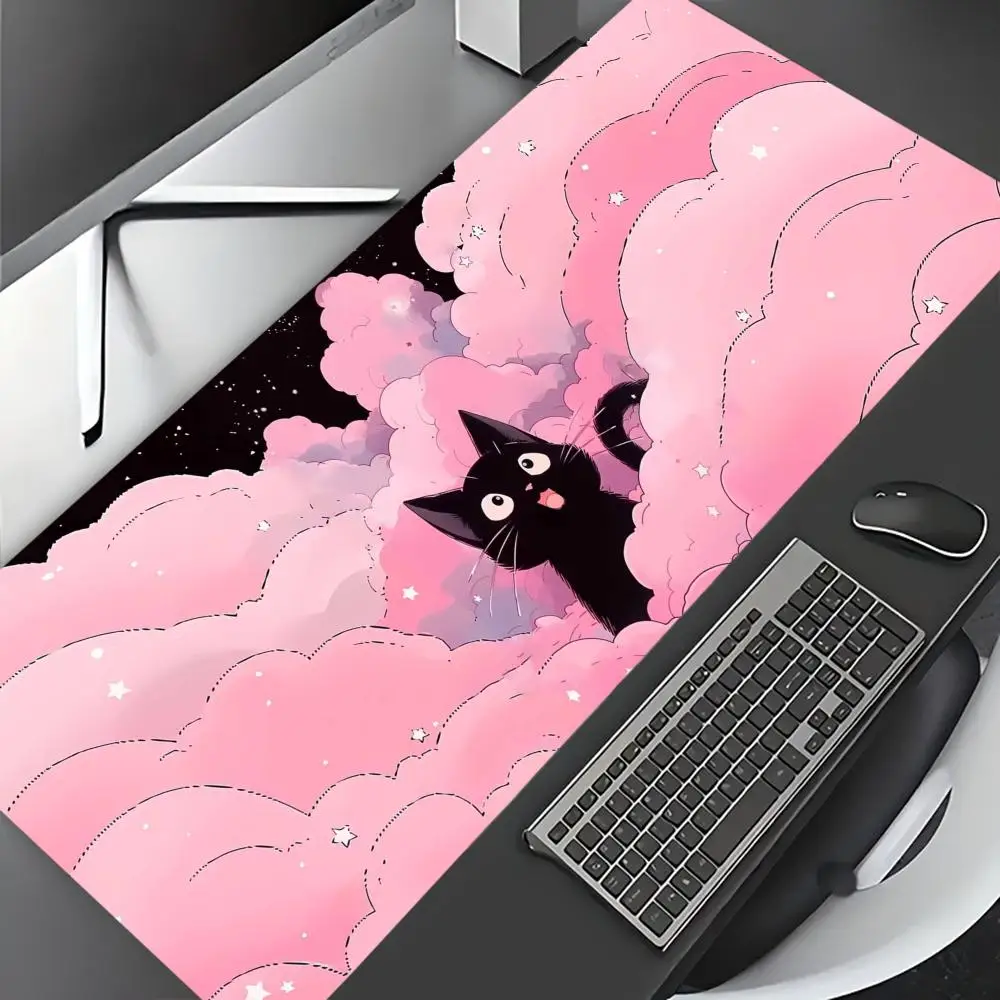 

Kawaii Gaming Mouse Pad, Pink Clouds with Cute Cat Patterns,game Accessories,stitched Edges,perfect for Office and Game Settings