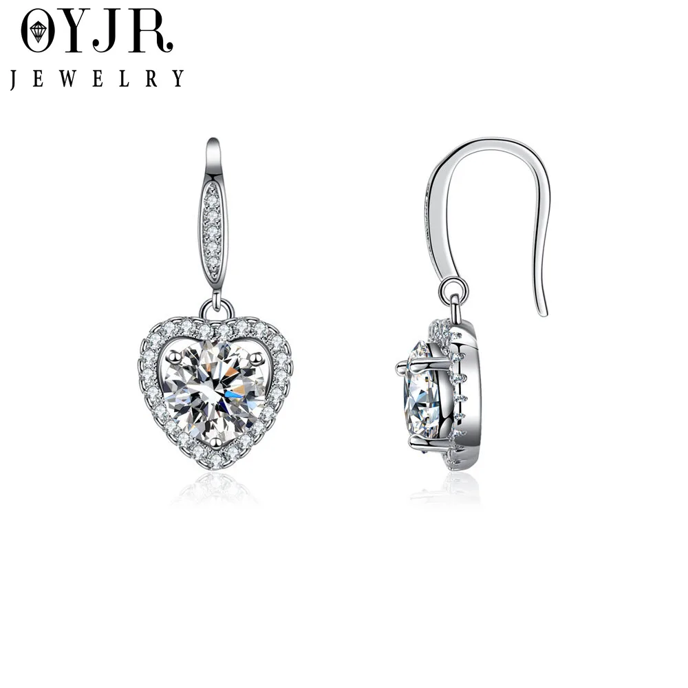 OYJR Silver Plated Sweet Heart Drop Earrings Women