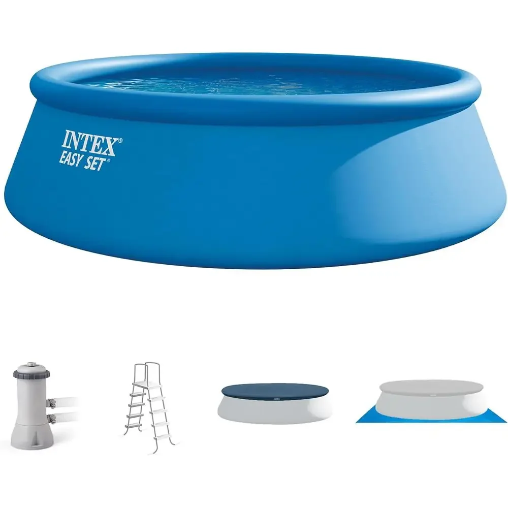 

Easy Set 15 t x 48in Above Ground Pool Set, Round Iatable Swimming Pool with 1000 GPH Cartridge ilter Pump, Ladder, Cover, & Gro