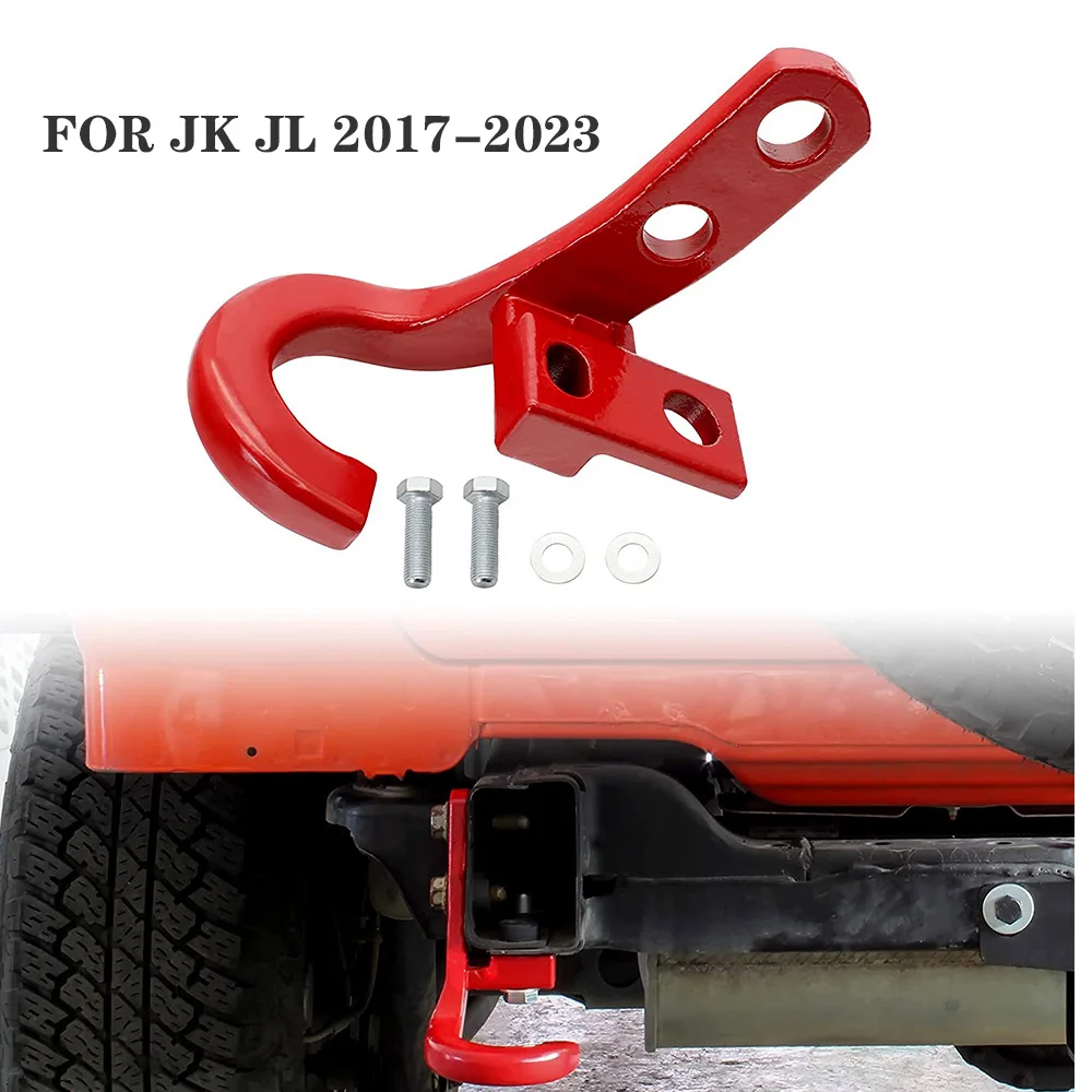 

1Set Black/Red Rear Tow Hook for Jeep Wrangler JK JL 2017-2023 Accessories Left Trailer Hitch Receiver Towing Hook