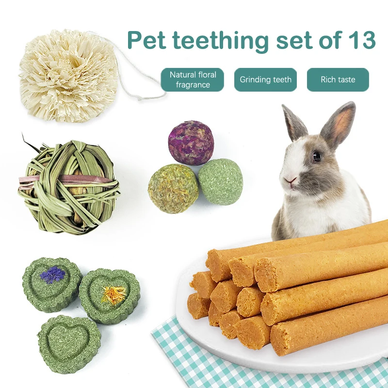 Small Pet Chew Toys Hay Treats For guinea pig Rabbit Hamster Gerbil Teeth Cleaning Toys Fun Teething Stick Toy Set Pet Supplies