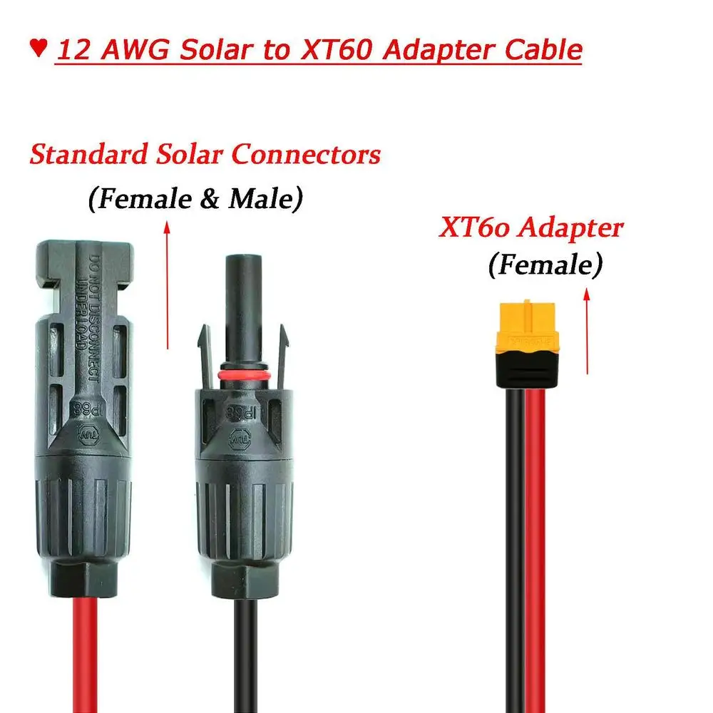 12AWG Solar XT60 Adapter Cable 50FT ECO RIVER & DELTA Portable Power Station