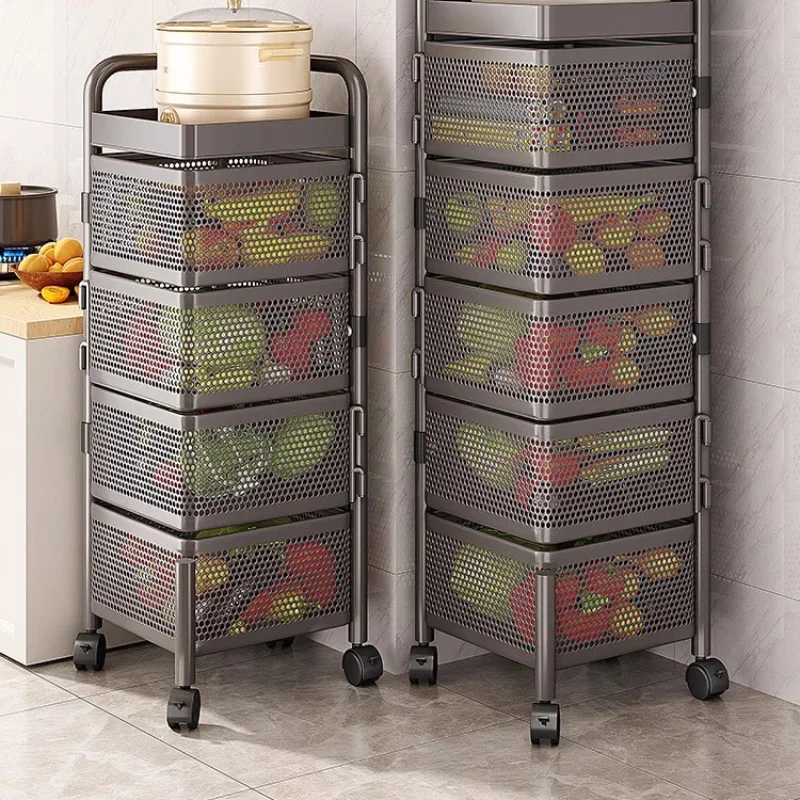 Storage Kitchen Service Cart with Wheels Cosmetic Trolley Portable Rollers 회전트롤리 Multi-layer Vegetable Basket Corner Storage