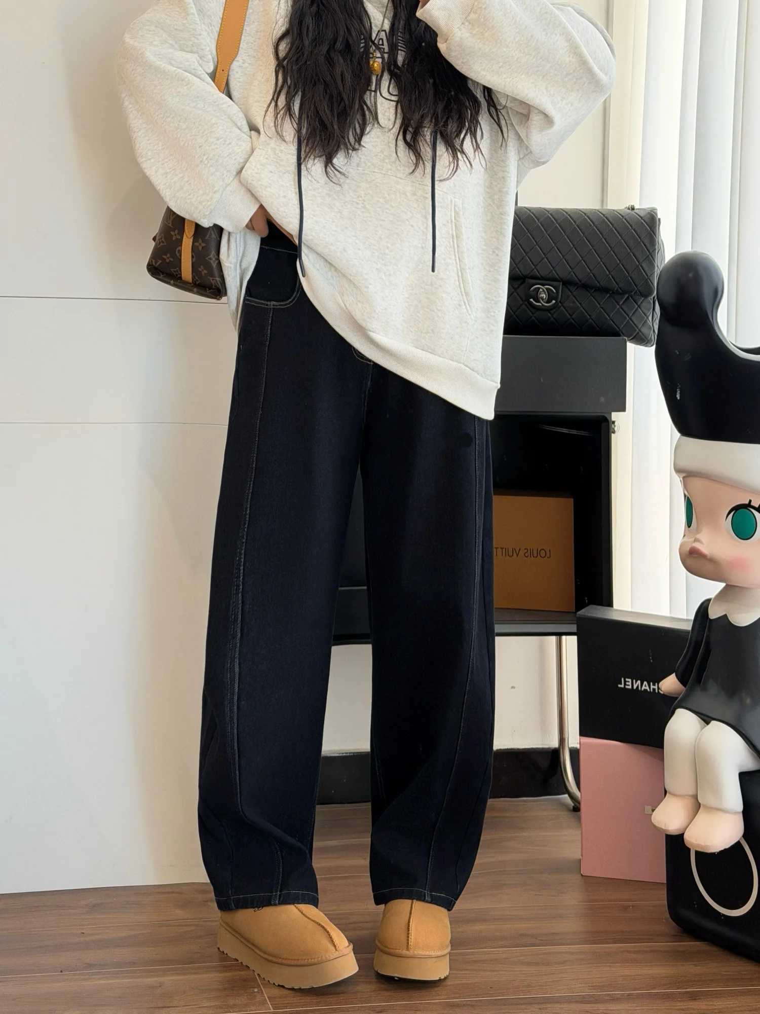 

plus Size Women's Fleece Lined Casual Straight Leg Jeans Slimming Concealing Winter High Waist Cotton Blend Comfortable