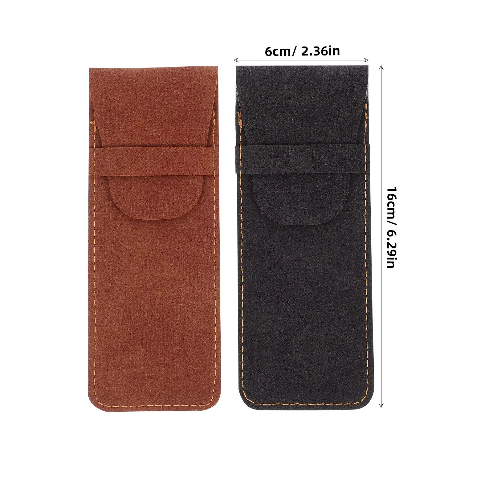 2 Pcs Pen Sleeve Leather Protective Cover for Ballpoint Pens Black Brown PU Pen Case Study Office Accessories Storage Bag