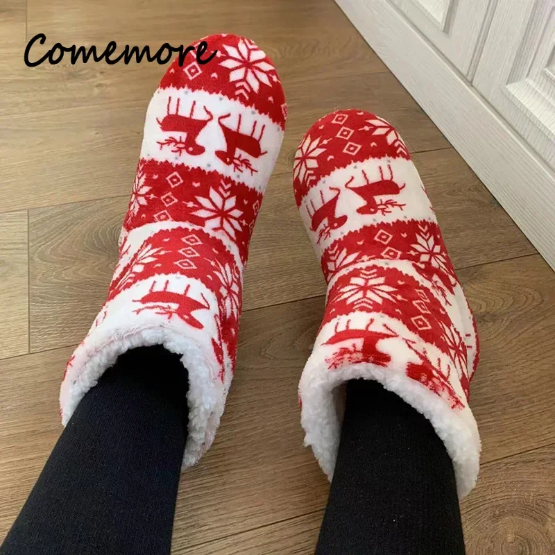 Womens Slippers Winter Floor Shoes Indoor Home Christmas Elk Fur Contton Plush Anti Skid Non Slip soft deer Warm Female Boots