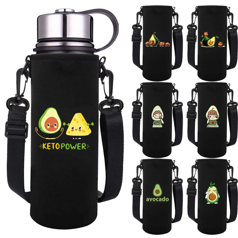 

Термочехол для бутылки с водой 550-1500 мл с регулируемым ремнем, принт «Авокадо», портативный, для походов и путешествий