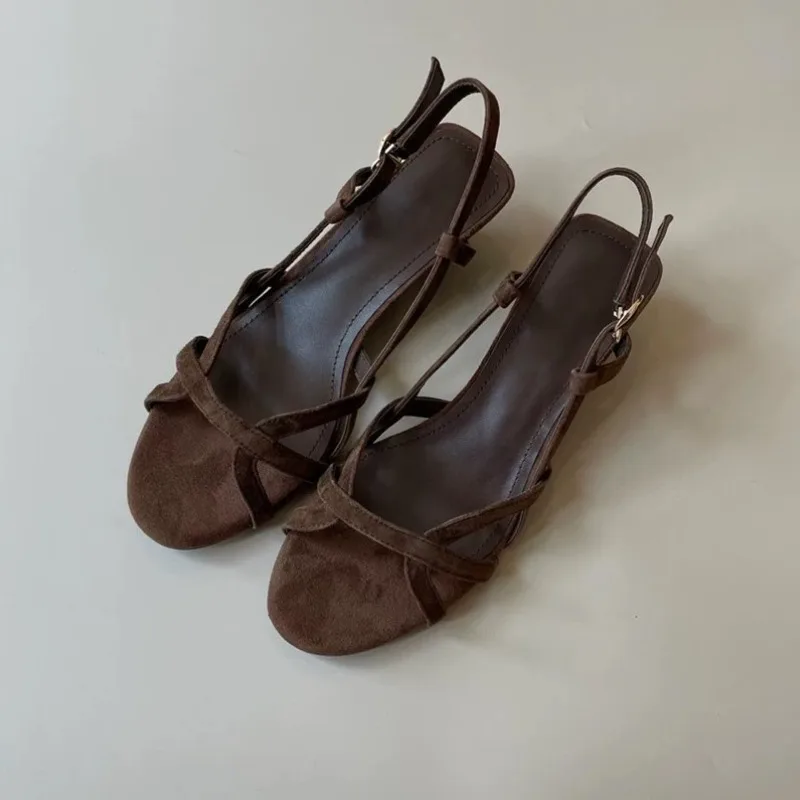 Vintage Niche Wedge Sandals Women High Heels Round Head Open-toed Sandal Women's Shoes 2026 Summer Roman Sandalias Mujer
