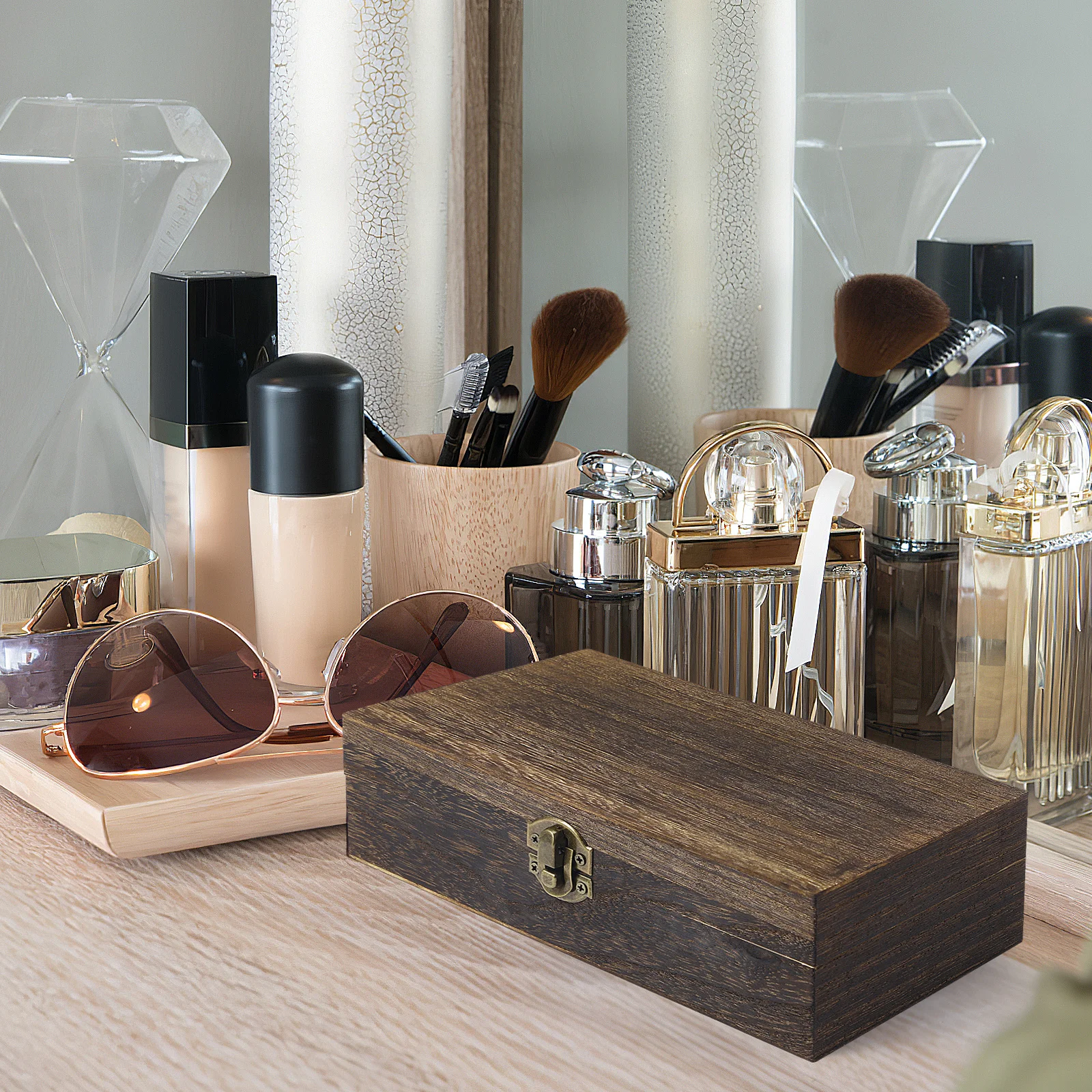 1 قطعة صندوق هدايا خشبي عتيق منظم تخزين للمجوهرات والأساور والساعات وطاولة القهوة وحاوية تذكار مزخرفة #3