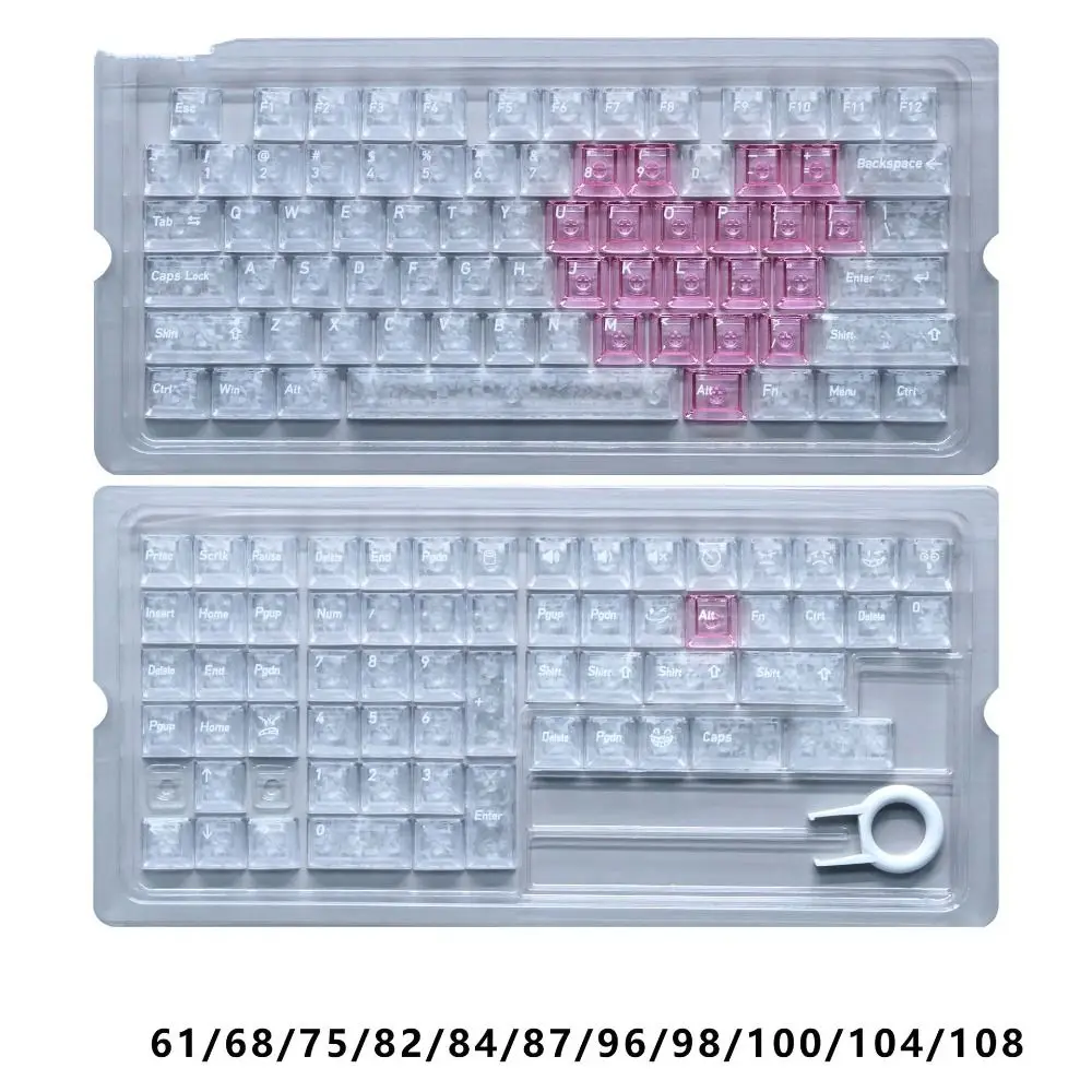 Vollständig transparente rote Herz-Tastenkappen, eisklar transparente PBT-Tastenkappen-Set, kristallklare Cherry-Profil-PC-Tastenkappen – Detail 10