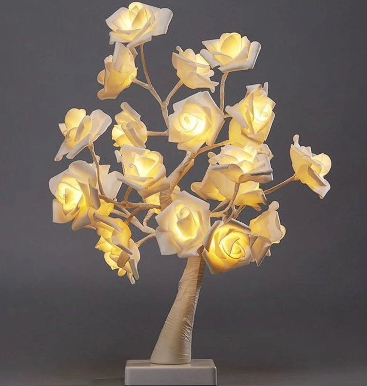 LED Rose Flower Table Lamp USB Christmas Tree Fairy Lights Night Lights Home Party Wedding Bedroom Decoration Mother's Day Gift