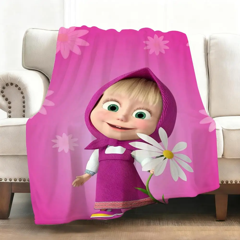 

Cartoon Masha and Bear Throw Soft Flannel Blanket Warm Knee Skin-Friendly Throw for Sofa Office Bed Traveling Winter Oversize