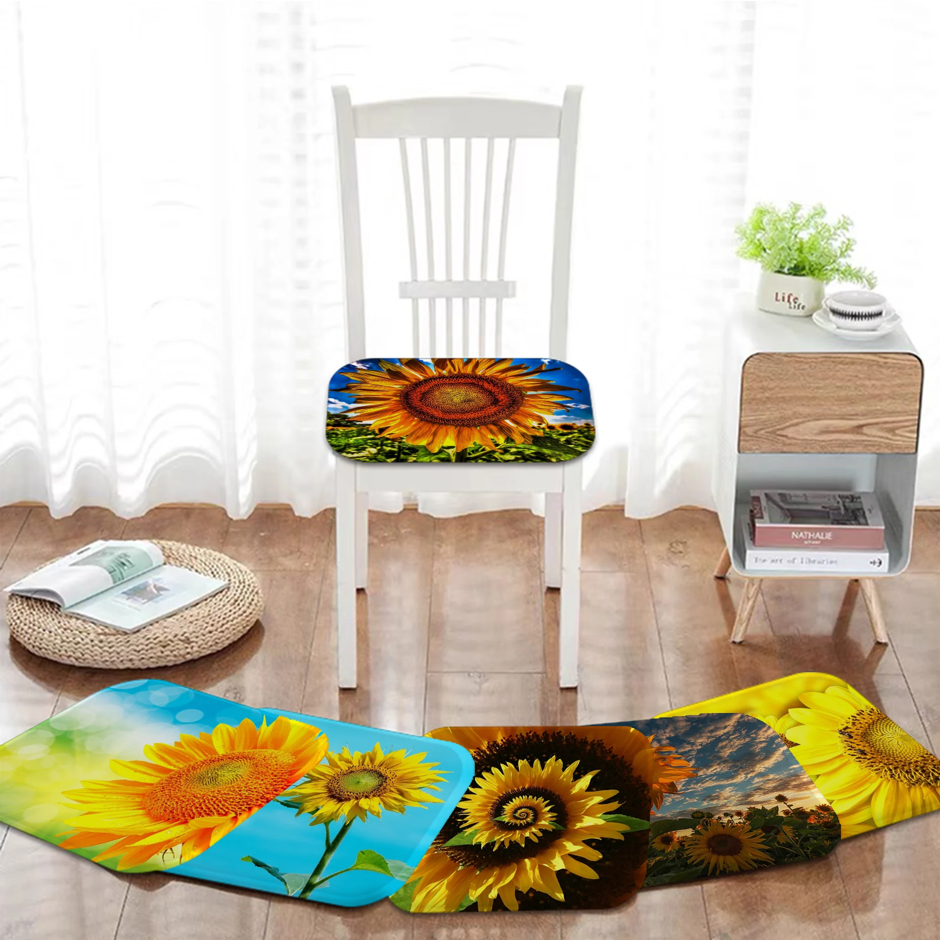 Sunflowers Cushion Mat Modern Minimalist Style Sofa Mat Dining Room Table Chair Cushions Unisex Fashion Anti-slip Cushion Pads