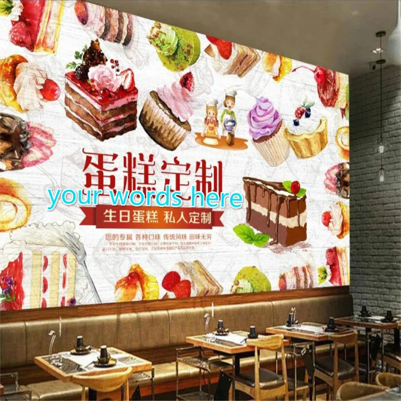 

European-style Private Custom Dessert House Cake Shop Background Decor Mural Wall Paper 3D Custom Text Wallpaper for Walls 3D