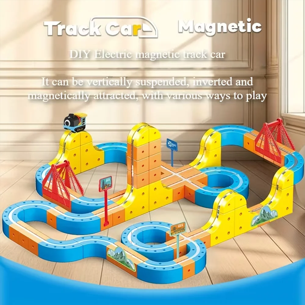 DIY Magnetic Rail Car Set for Kids - Educational Building Blocks Toy with Flexible Track Assembly Race Car Playset