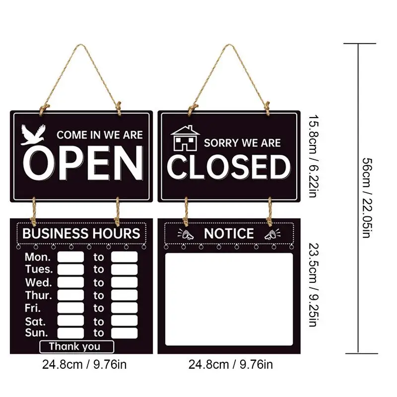 Double Sided Store Hours Sinal, Aberto e Fechado, Placas de Boas-vindas Decorativas, Horário Comercial Sinal, Loja e Ginásio