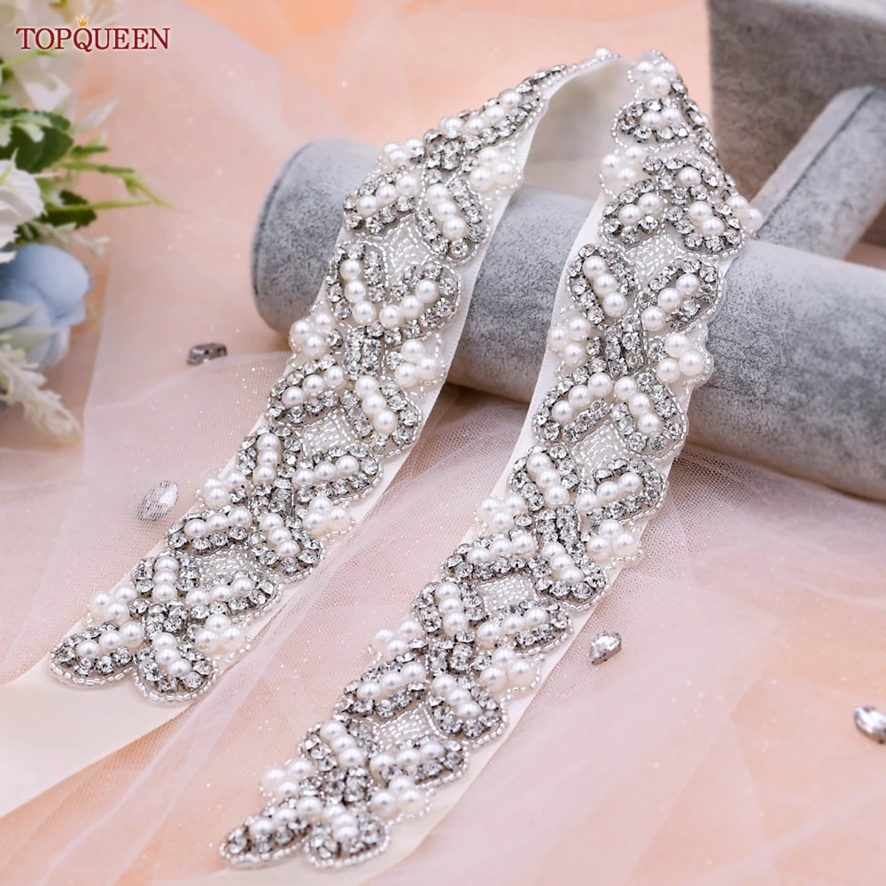 TOPQUEEN – ceinture de mariée S36 en perles de strass faites à la main, large, en diamant, accessoires de mariage pour femmes, robes de demoiselle d'honneur, ceinture de bal