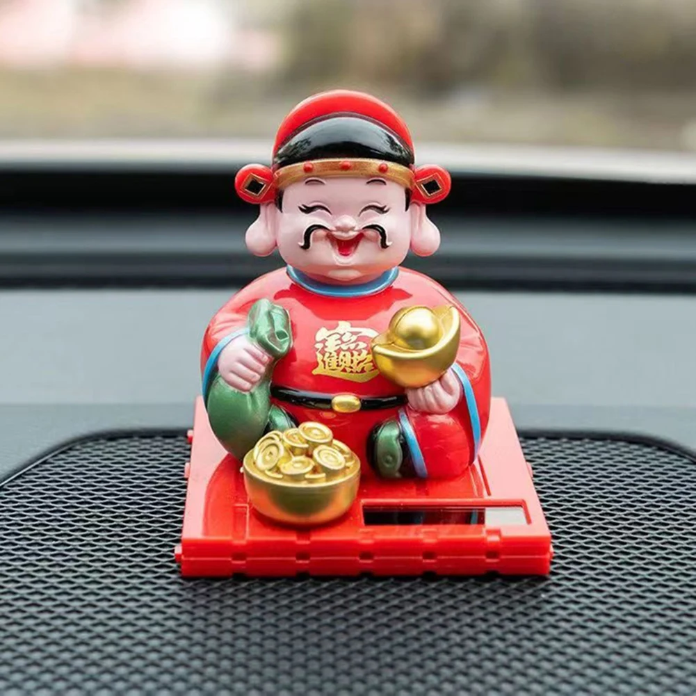 Solar Nodding God Of Wealth Figurine Feng Shui Home / Room Decoration God Of Fortune Statue Mascot Ornaments Car Accessories