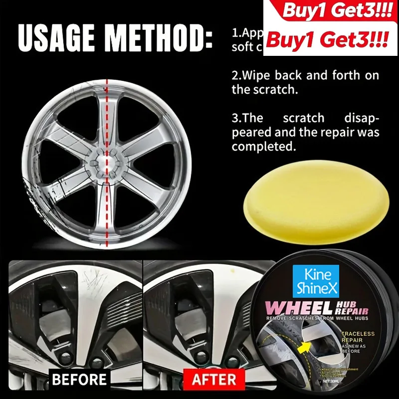 

Complete Set of Universal Wheel Hub Repair Kit, Alloy Wheel Oxide Layer Rust Removal and Polishing Paste Wheel Hub