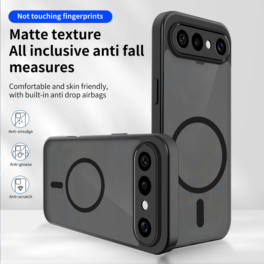 

KEYSION Magnetic Phone Case for for VIVO X300 FE 5G Soft Silicone+PC Matte Translucent Black Shockproof Cover for VIVO X300 FE