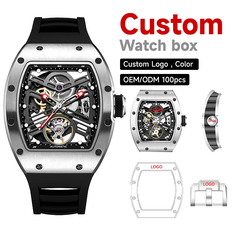 

Customized Logo 2026 automatic mechanical watch black warrior hollow design waterproof rubber strap stainless steel case