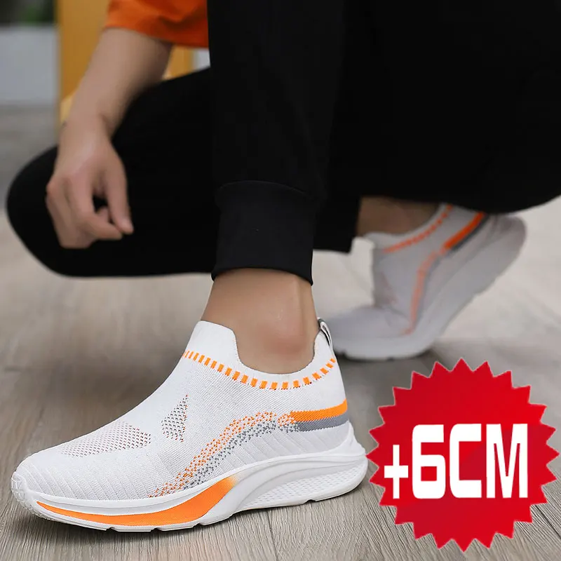 Comfortabele Liftschoenen Voor Mannen Witte Casual Sneakers Mannen Onzichtbare Hoogte Verhogen Lift Inlegzolen 6Cm Sport