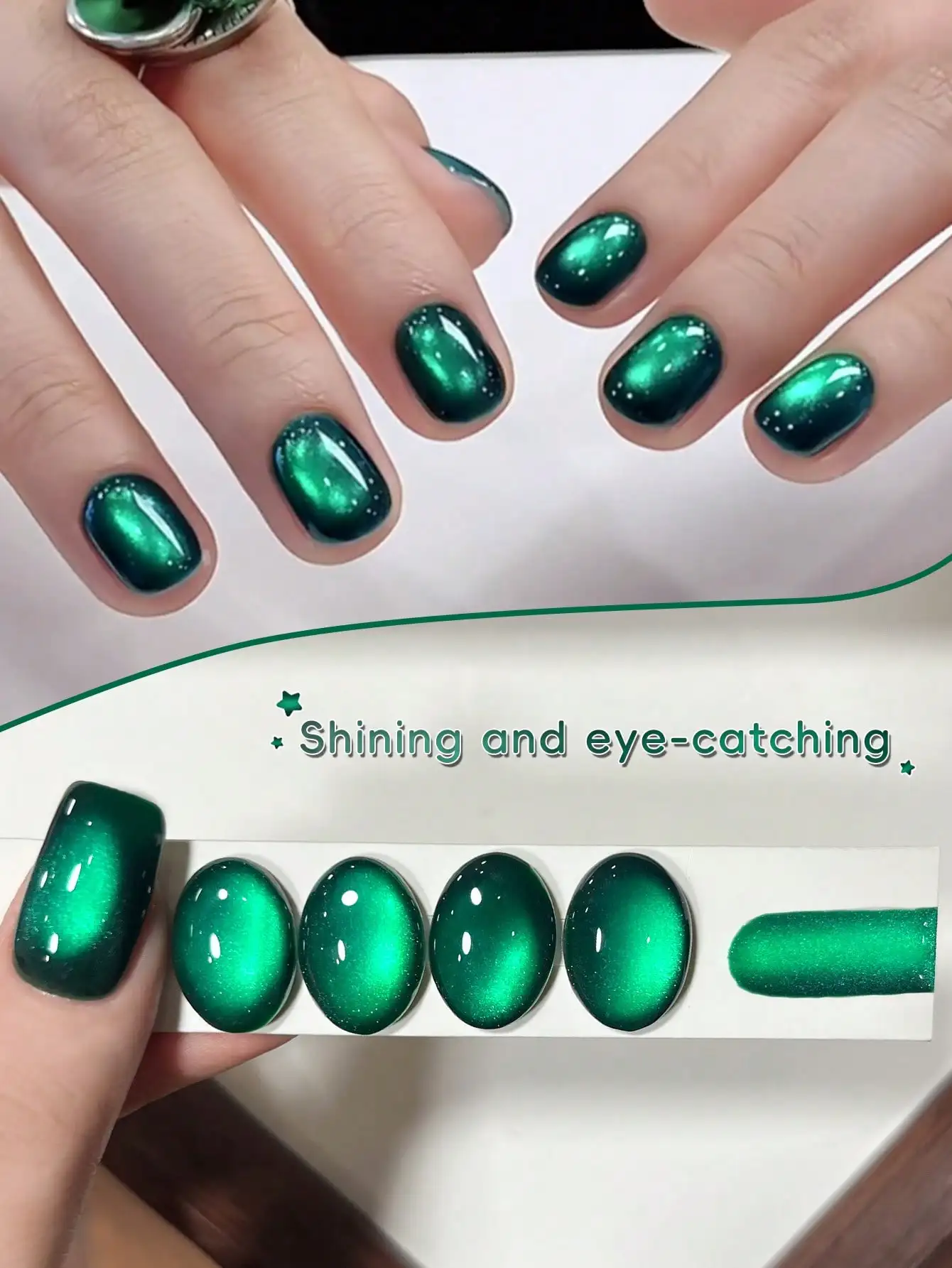 1 Stück grüner Cat-Eye-Gel-Nagellack, professionelle Salonqualität, einfach aufzutragen, perfekt für Heim-Maniküre und Nagelkunst-Enthusiasten.