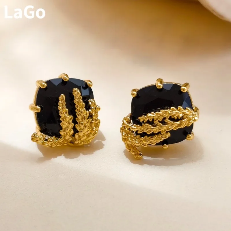 Modern Jewelry Sweet Korean Temperament Asymmetrical Geometric Black Glass Earrings For Women Party Gifts Hot Selling
