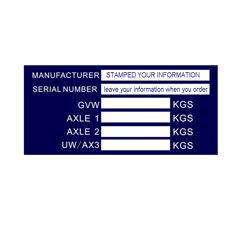 VIN Pre- Engraved Customize Trailer Weight Double AXLE Plant Chassis ID 