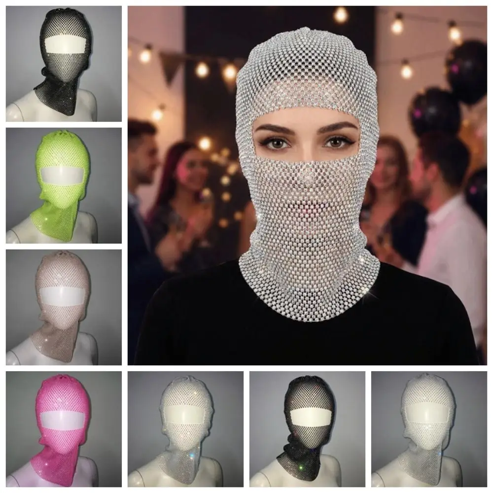 Shining Zircon Rhinestone Mesh Veil Mesh Y2K Rhinestone Head Mask Headwrap Hollow Out Mask Turban Hat Wedding