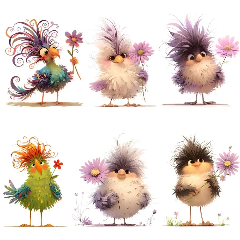 Colorful Bird Heat Transfer For Clothing DIY A-Level Washable T-shirts Iron-On Thermal Sticker Cartoon Children Patches Applique