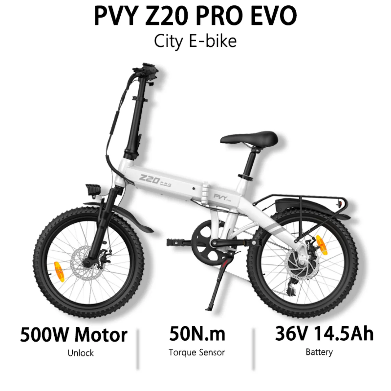 Vélos électriques pliants PVY Z20 PRO EVO avec capteur de couple, 50N.m 250W 36V 14.5Ah Batterie pour vélo électrique de banlieue avec application intelligente