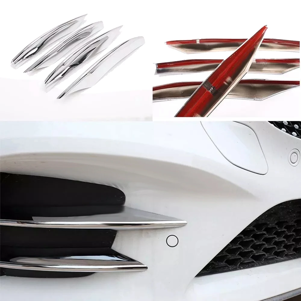 Carro Chrome Front Bumper Spoiler, Fog Lamp Grille Guarnição Capa para Mercedes-Benz C-Class C200 C260 W205 2019 +, 4pcs