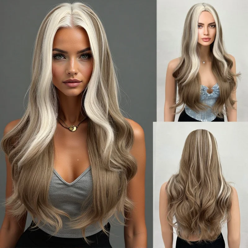 لون متدرج مع الانفجارات شعر طويل مجعد شعر مستعار ألياف مقاومة للحرارة غطاء رأس شعر مستعار