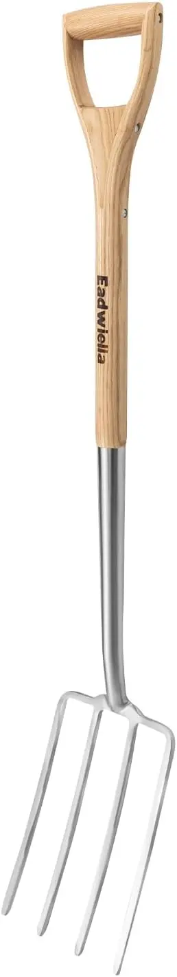 Heavy Duty 4-Prong Garden Fork for Compost Digging and Soil Aerating with D-Handle, 43 Inch Steel