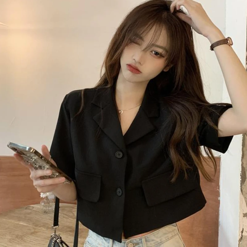 Blazers Women Solid Loose Short Sleeve Ulzzang Summer Thin Casual Streetwear Fashion All-match Simple Cozy Ins Popular