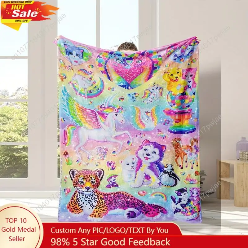 

Unicorn and Cheetah Printing Fleece Whimsical Blanket - Soft, Lightweight, Durable Flannel Blanket with Vibrant Custom Blankets