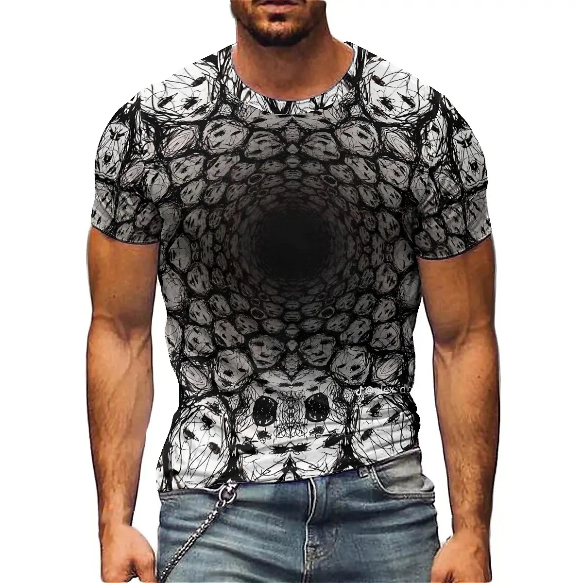 Daily Wear Loose Hip-Hop Style Men's 3D Printed Short Sleeve T-Shirt - Holiday Gift