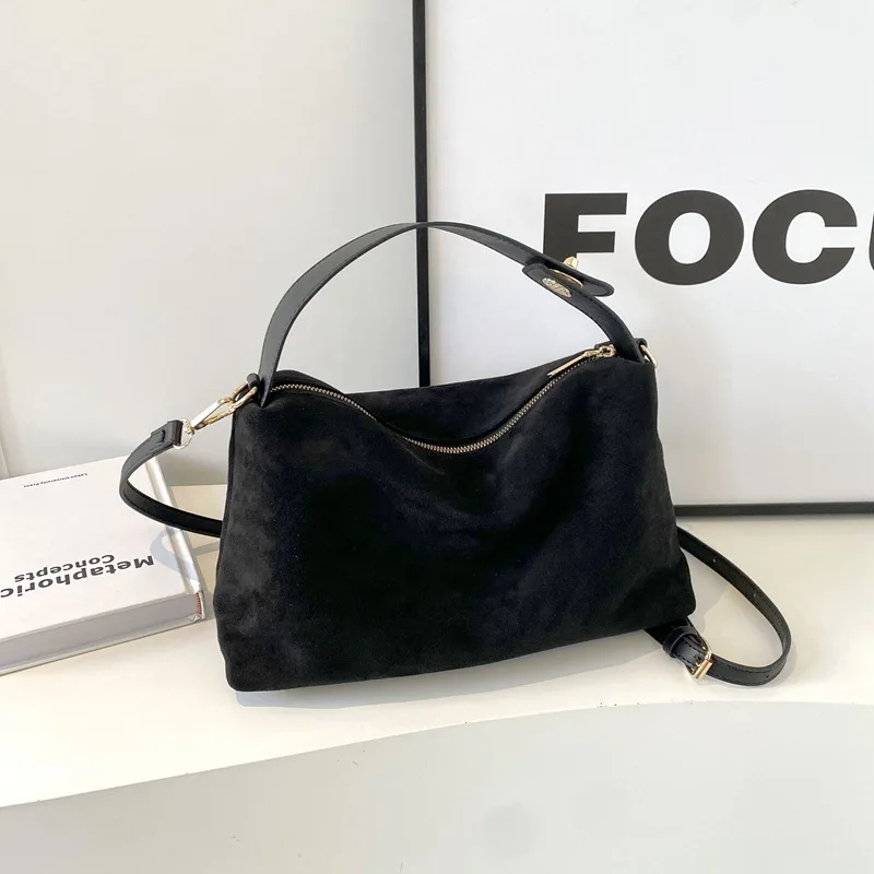 

3pcs Crossbody Bags Matte Deerskin Velvet Plain Large Capacity Pillow Shaped Long Handbag Winter