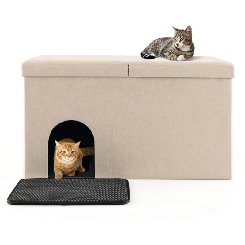 Multipurpose Design Cat House Cat Litter Box Enclosure Hidden Furniture with Urine Proof Litter Mat Comfy Sturdy Shoe Bench