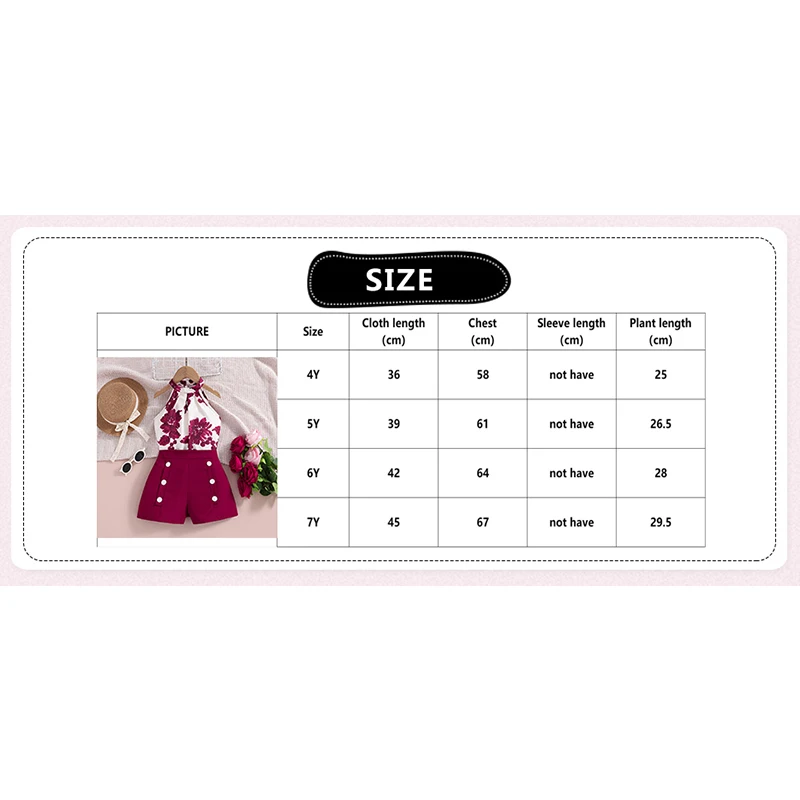 Kids Clothes Children Sets  For Little Girls 4-7 Years Fashion Temperament Hanging Neck Sleeveless Print Top Suit Shorts Suit