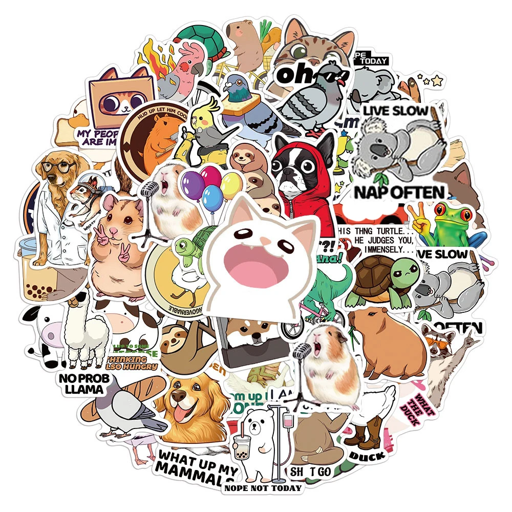 

10/30/50pcs Funny Cute Animal Text Stickers Cartoon Creative Sticker DIY Stationery Notebook Phone Case Classic Kids Toy Decals