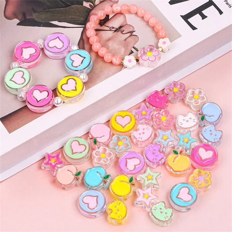 High Quality Acrylic Beads Cat Candy Heart Loose Spacer Beads for Jewelry Making Needlweork Bracelet Charm Necklace DIY Keychain