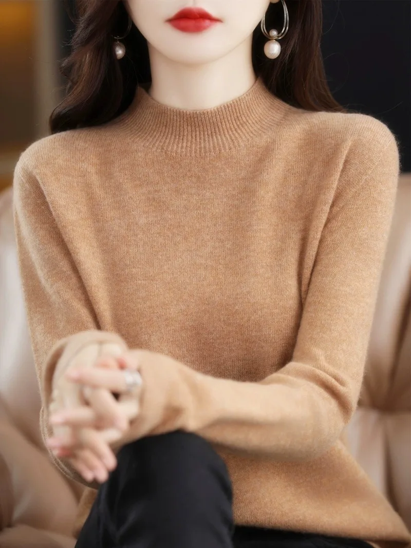 

Thiened f-High Collar Women's Knitted Sweater Autumn Winter Sle Sweet Sle Loose Fit Long Sve Overhead Top