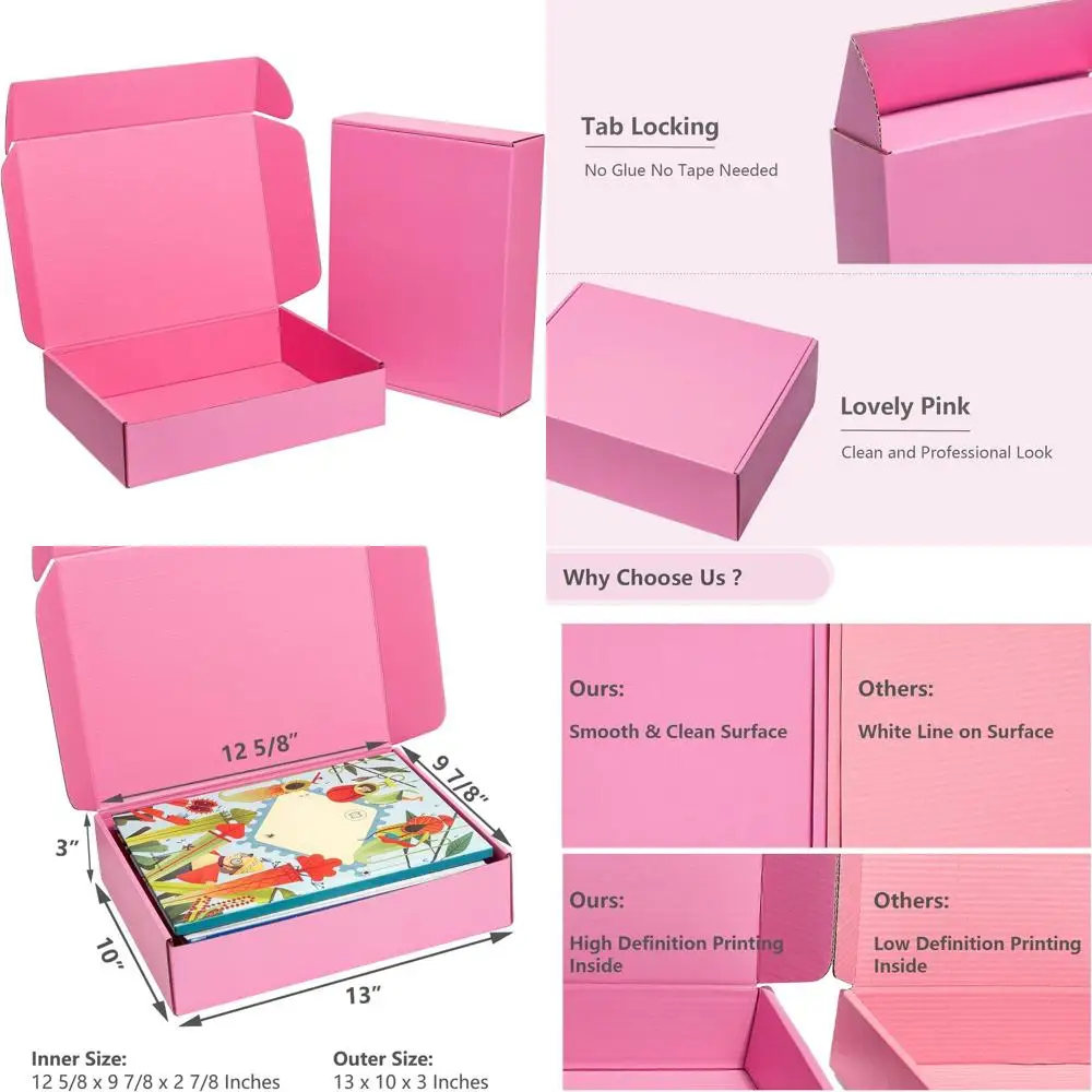 

13x10x3 Inch Shipping Boxes, 20-Pack, Corrugated Cardboard for Mailing, Small Business, Literature Mailers, and Ornament Packagi