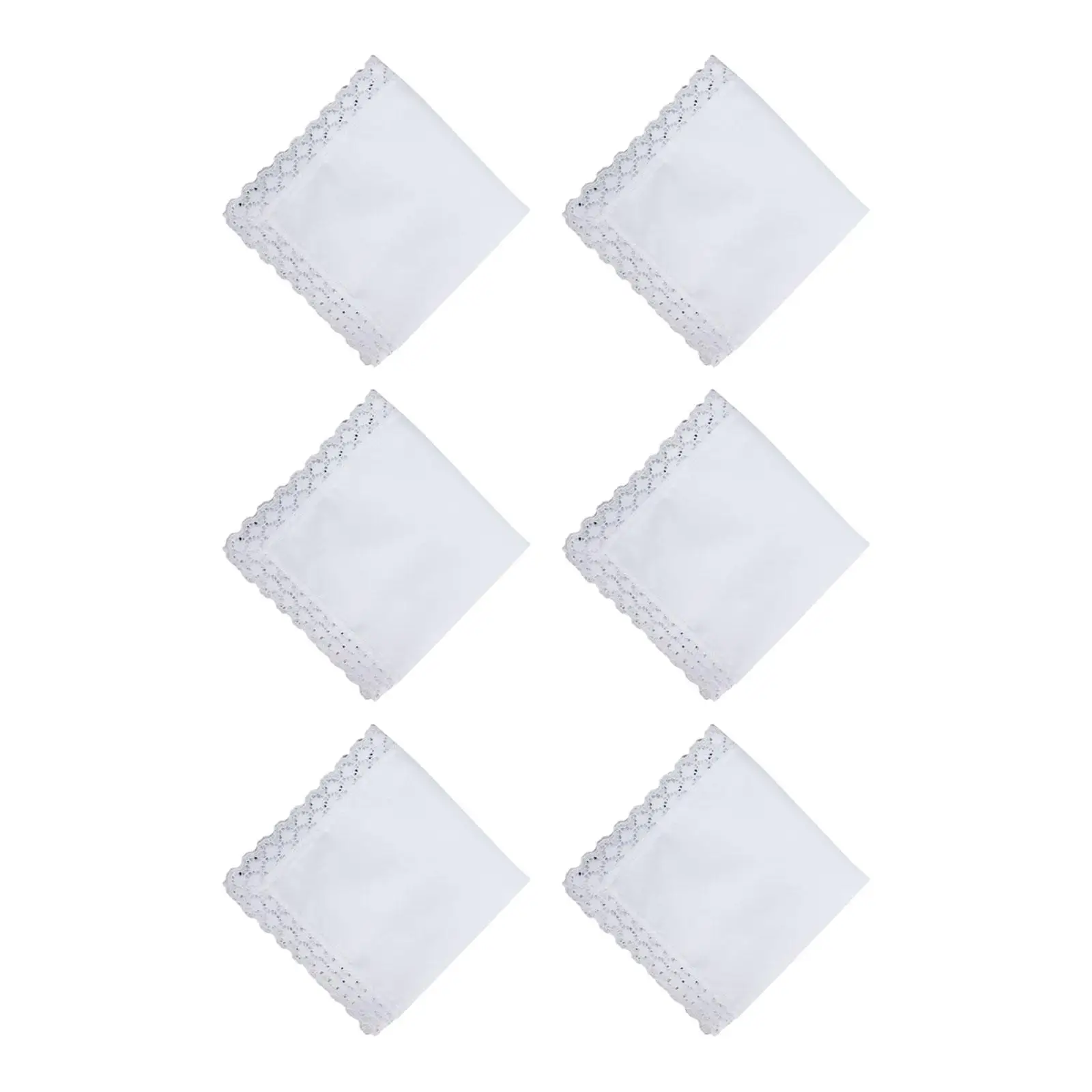 6 Pack of Ladies White Lace Lap Handkerchiefs Wedding Hankies