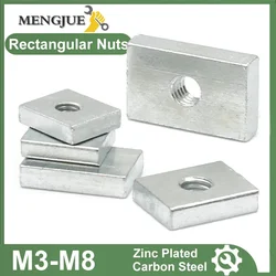 10-50pcs Square Nut M3 M4 M5 M6 M8 Rectangular Nuts Thin Slider Block Nuts Zinc-Plated Carbon Steel Aluminum Profile Accessory