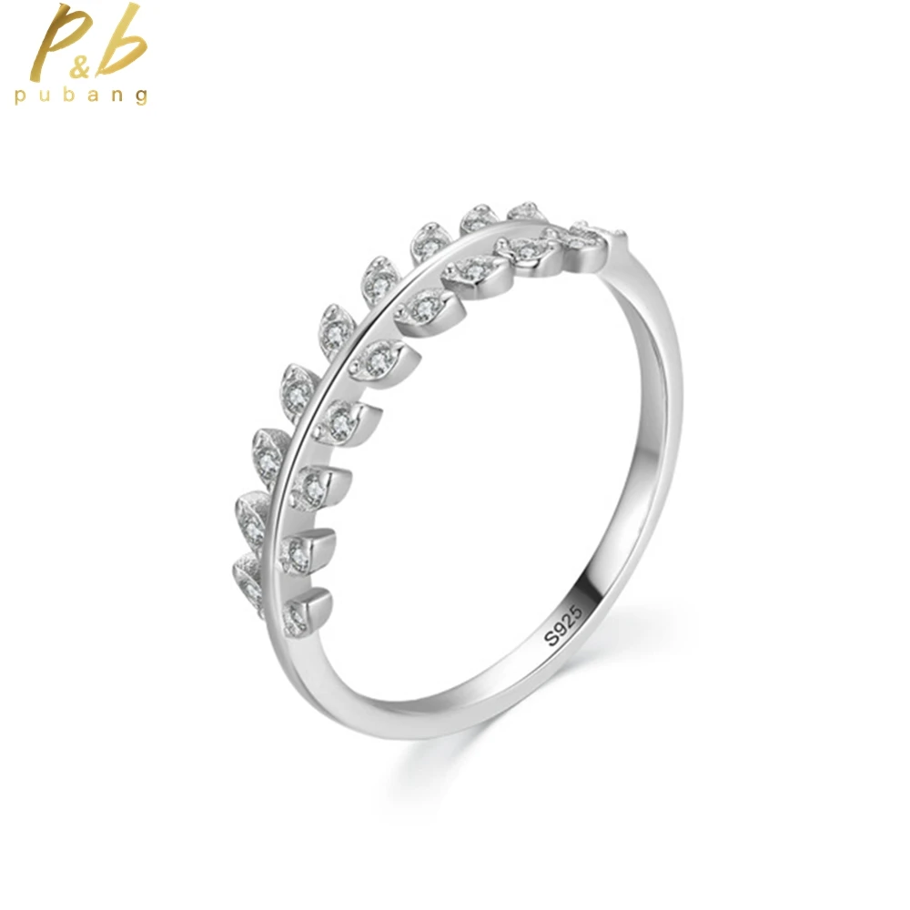 

PuBang Fine Jewelry Solid 925 Sterling Silver High Carbon Diamond Resizable Leaves Ring for Women Anniversary Gift Free Shipping