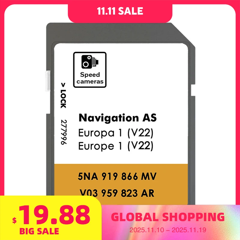 

NEW for VW Discover Media Navigation AS V22 Version Update UK Europe Maps 2025 Sat Nav EU SD Card 5NA919866 32GB