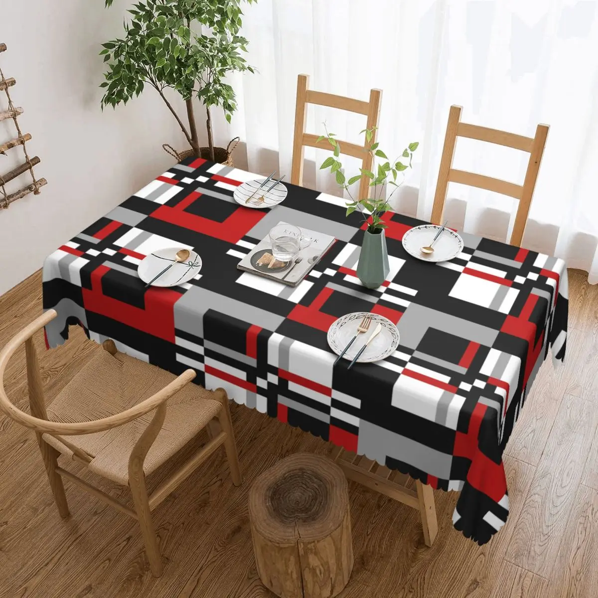 

Geometric Pattern Rectangular Tablecloth Oilproof Table Cloth Abstract Stripes Colorful Table Covers